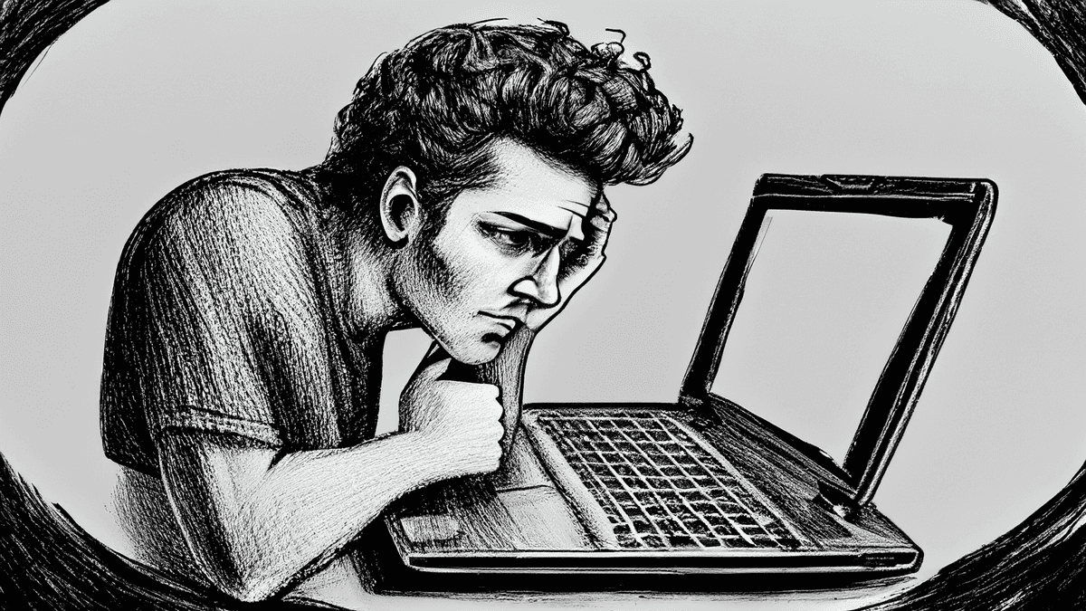 Sad person looking at PC